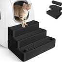 Extra Large 3 Steps Litter Box Ramp, Adjustable Cat Litter Box Step with Filter Function, Easy to Clean Cat Litter Stair Catcher for Elderly Cats and Kitten (Black)