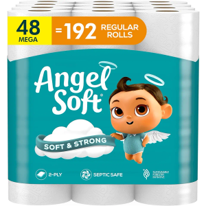 Angel Soft Toilet Paper, 48 Mega Rolls = 192 Regular Rolls, Soft and Strong Toilet Tissue