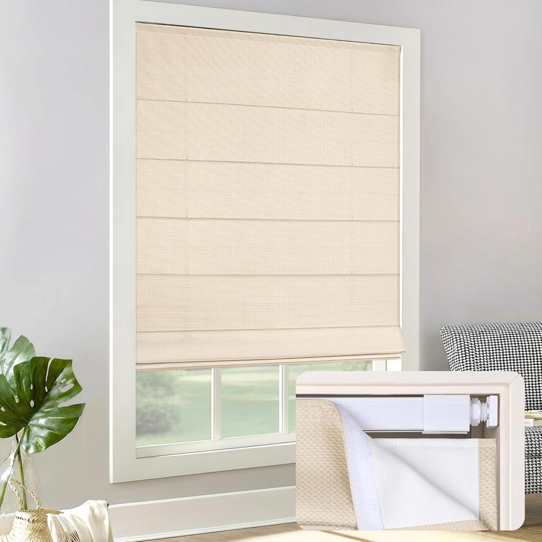 LazBlinds No Drill Light Filtering Roman Shades, Beige, 38" W x 64" H | No Tools Easy Install Window Blinds, Thermal Insulated Room Darkening with UV Blocking for Bedroom/Living Room
