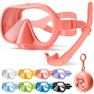 NARUTOO Snorkel Set Adults, Fashionable Macaron Colors Frameless Snorkeling Mask, Ultra Wide View Anti-Fog Snorkel Mask Set, Portable Professional Diving Snorkeling Set (Pink)