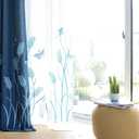 Melodieux Wheat Embroidery Sheer Curtain Extra Wide for Living Room Patio Door, Farmhouse Floral Patterned Rod Pocket Voile Drape, Blue Wheat/White Sheer, 100" W x 96" L, 1 Panel