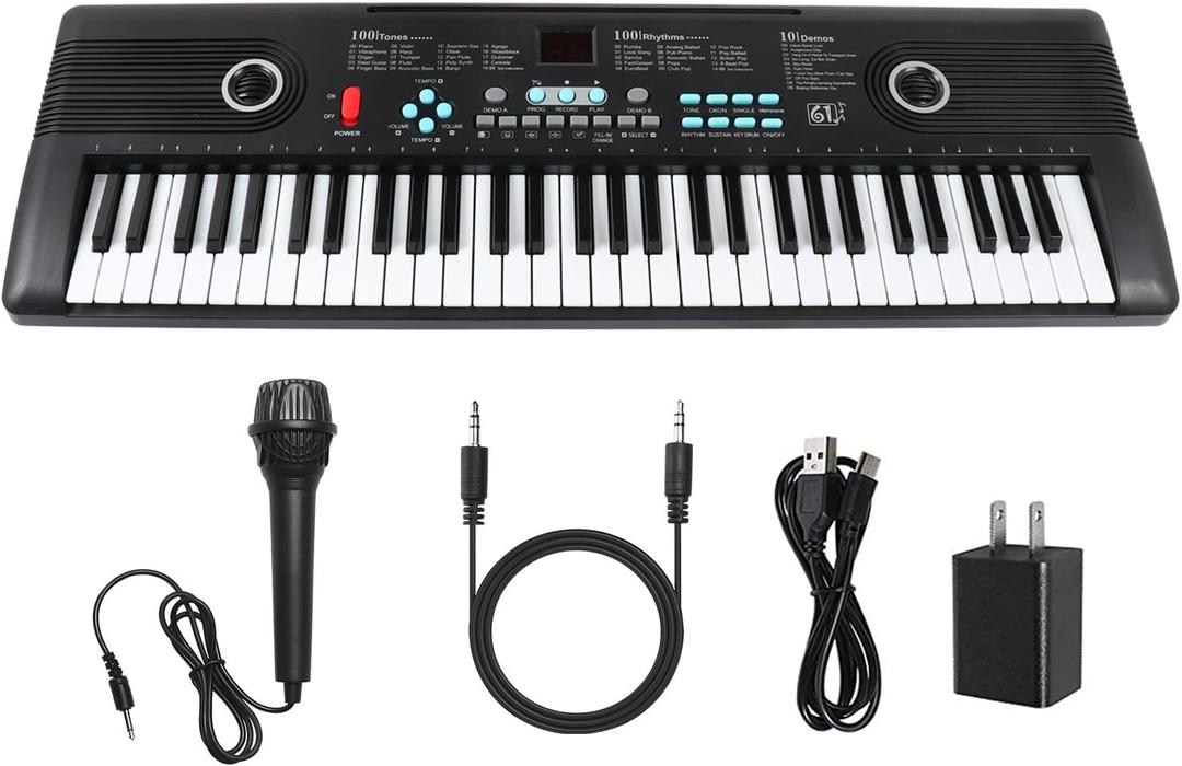 61 Key Keyboard Piano with Built-in Speaker and Microphone, Portable Electronic Digital Piano for Beginners, Perfect Musical Starter Instrument, Ideal Gift for Aspiring Musicians (Black)