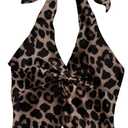 Women's Y2K Leopard Going Out Halter Tops Twist Tie Backless Split Front Tank Top (Medium, Coffee Brown)