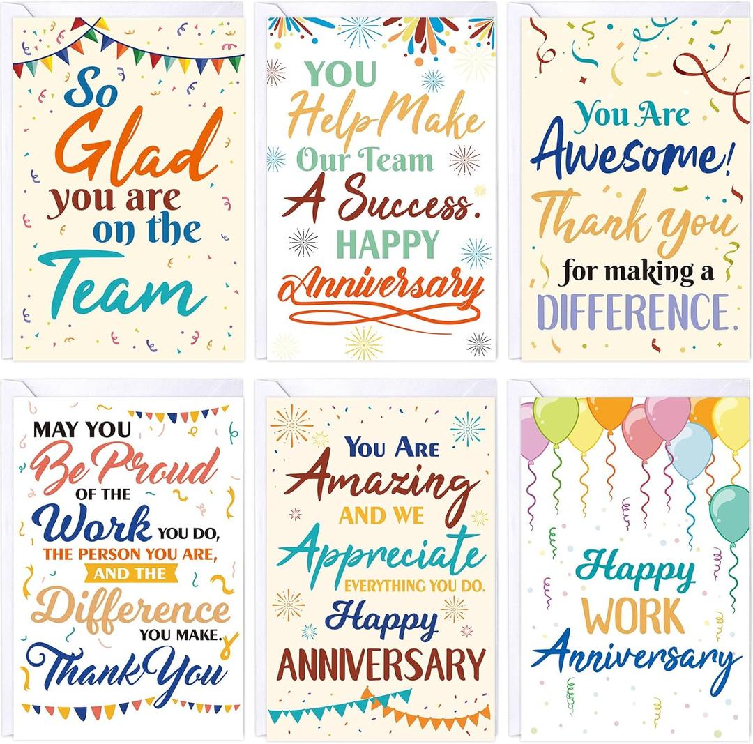 Fancy Land Work Anniversary Card Employee Appreciation Greeting Cards Congrats Business Cards for Office Coworker Supplies Colorful Style 30Pcs