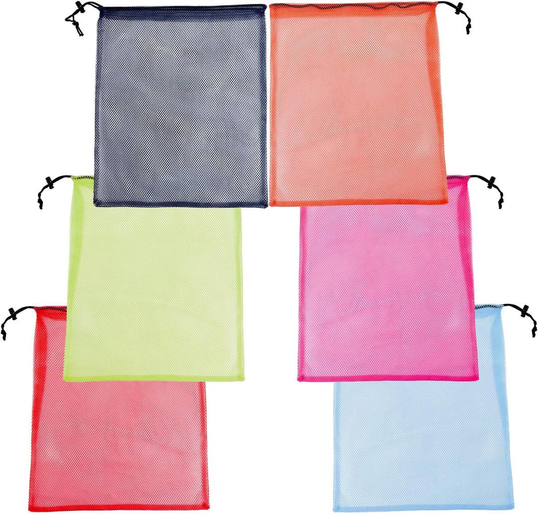 iMucci 18"X24" 6Pcs Mesh Laundry Drawstring Bag Nylon Drawstring Gym Bag with Cord Lock Closure (Multicolor 6)