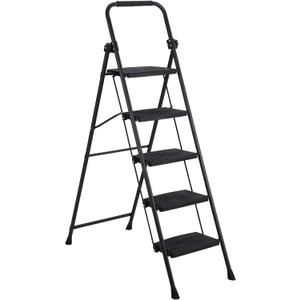 5 Step Ladder Folding Step Stool, Wide Platform Ladder with Non-Slip Steps for Kitchen, Office, Garage, and Home Use