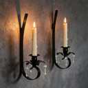 Set of 2 Black Metal Wall Candle Sconces with Crystal Pendant - Hanging Candle Holder for Farmhouse Fireplace, Living Room, Hallway, Stairway Decor (2, Black-A Style)
