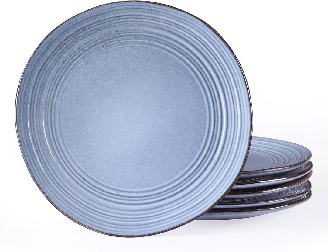 famiware Dinner Plates, 10.25 Inch Plate Set for 6, Reactive Glaze Speckled Hand-made Ceramic Plates, Microwave & Dishwasher Safe, Scratch Resistant, Twilight Series, Blue