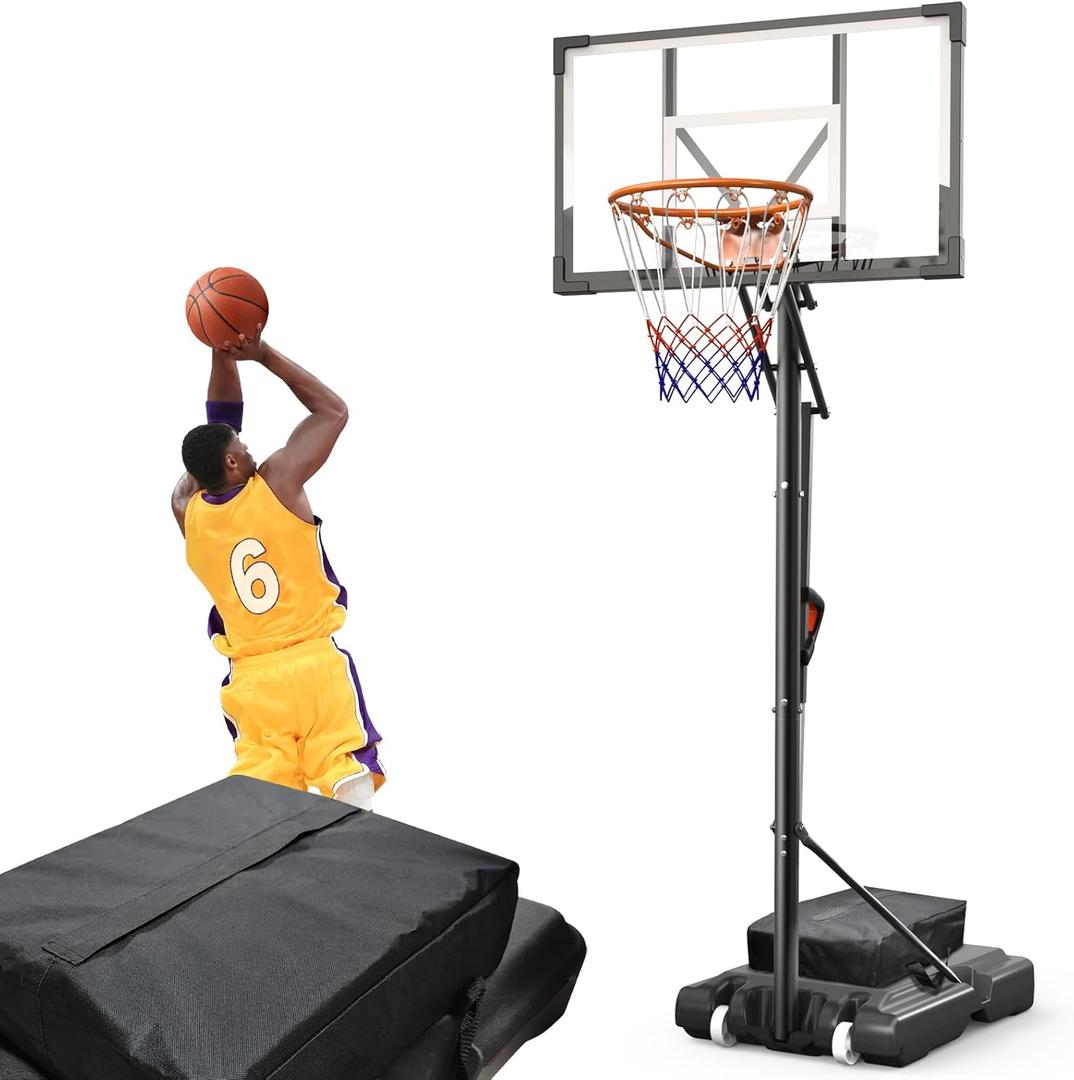 Basketball Hoop Outdoor 10 FT Height Adjustable Basketball Goals Systems Portable with 44" Backboard and Wheels for Youth Adults Kids - Backyard, Driveway, Indoor Play (Large, black)