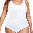 Daci Women Plus Size One Piece Swimsuit Athletic Tummy Control Ruched Bathing Suit with U-Back (White, XL)