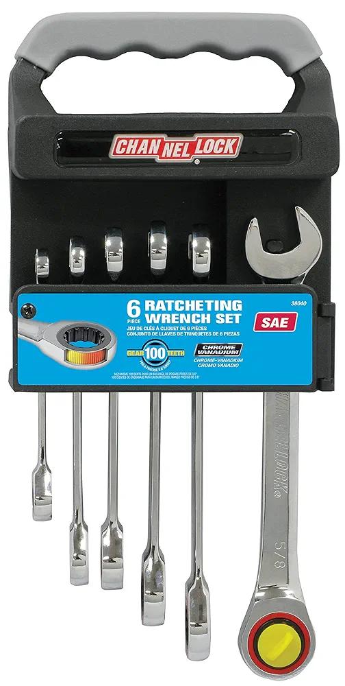 Channellock 38040 Ratcheting Wrench Set SAE On Rack, 5-Piece, Silver