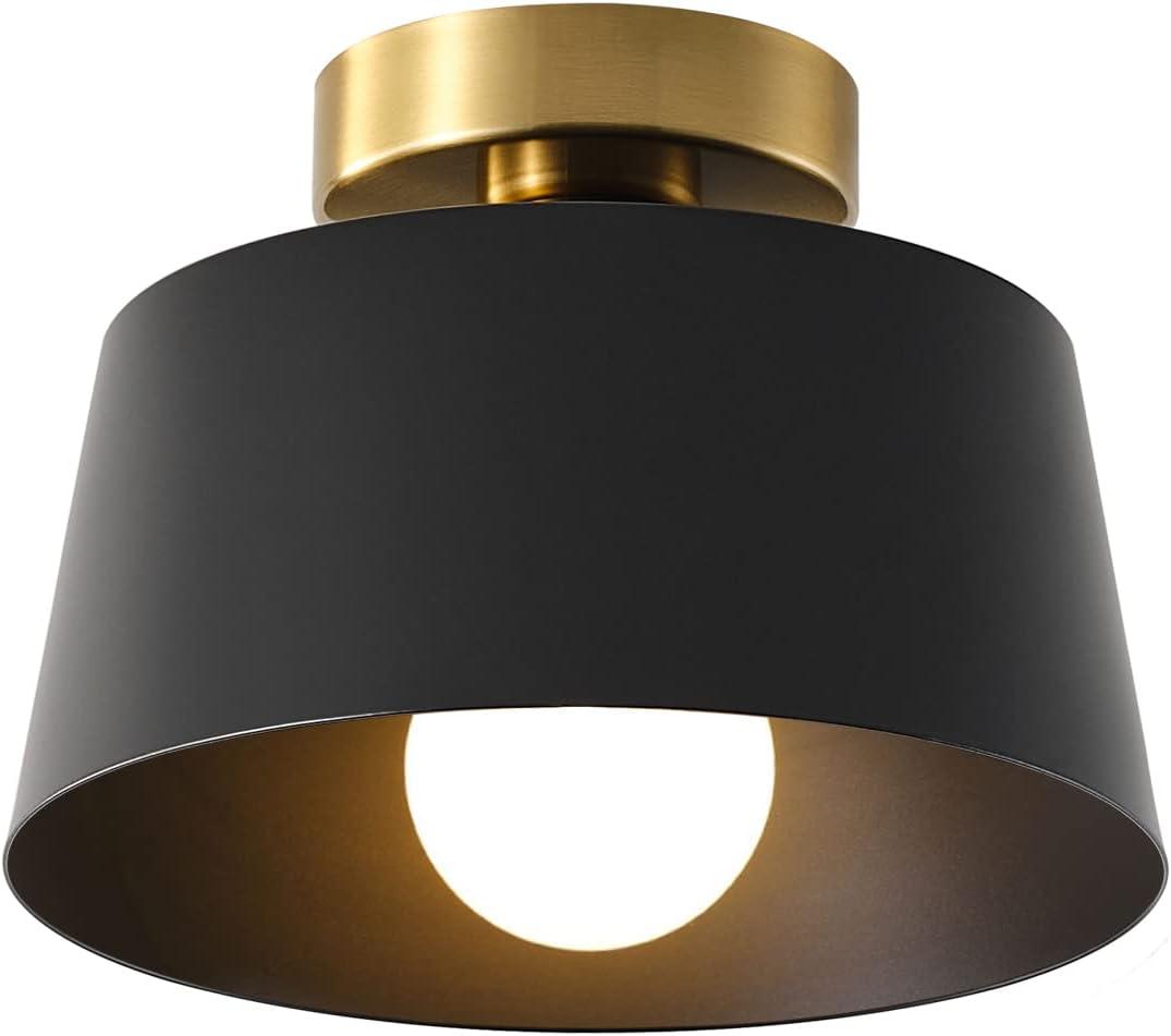 LHLYCLX Ceiling Light Fixture, Hallway Ceiling Light with Gold Plate and Matte Black Shade, Modern Simple Style Porch Light Fixtures Semi Flush Mount (Black)