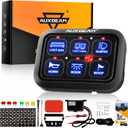 Auxbeam 6 Gang Switch Panel BC60, Universal Circuit Control Relay System Box with Automatic Dimmable On-Off LED Switch Pod Touch Switch Box for Car Pickup Truck UTV ATV Boat, Blue (Blue (No APP))