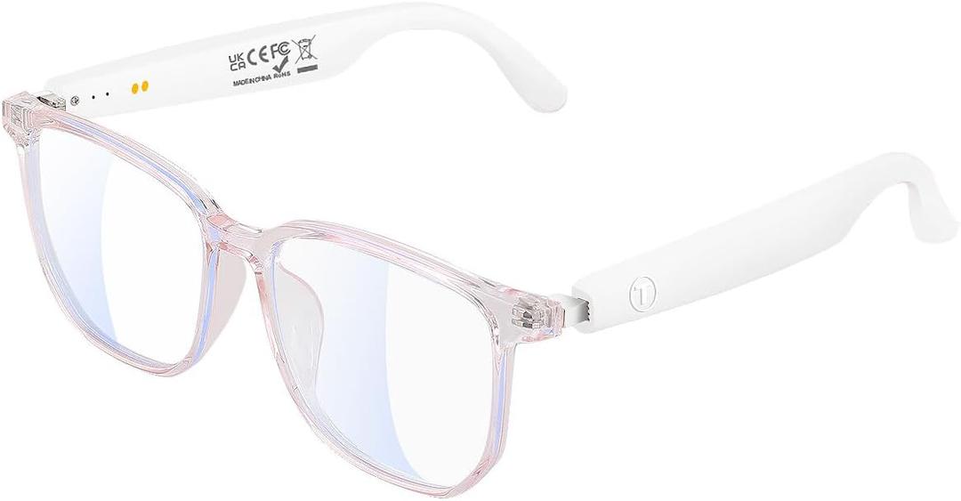 Bluetooth Anti-Blue Light Glasses, Smart Bluetooth Glasses for Women,Voice Control,Open Ear Style, Listen Music and Calls (lear Lens with Pink Frame1)