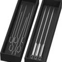 Bamboo Drawer Organizer, Narrow Silverware Organizer for Kitchen, Stackable Utensil Organizer, 2 Pcs Flatware Organizer, Wooden Storage Box Tray (Black, 12 X 3 X 2 Inch)