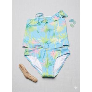 Girls Two Piece Tankini Swimsuits Tie Dye Bathing Suit for Kids One Shoulder Swimwear 11-12 Years