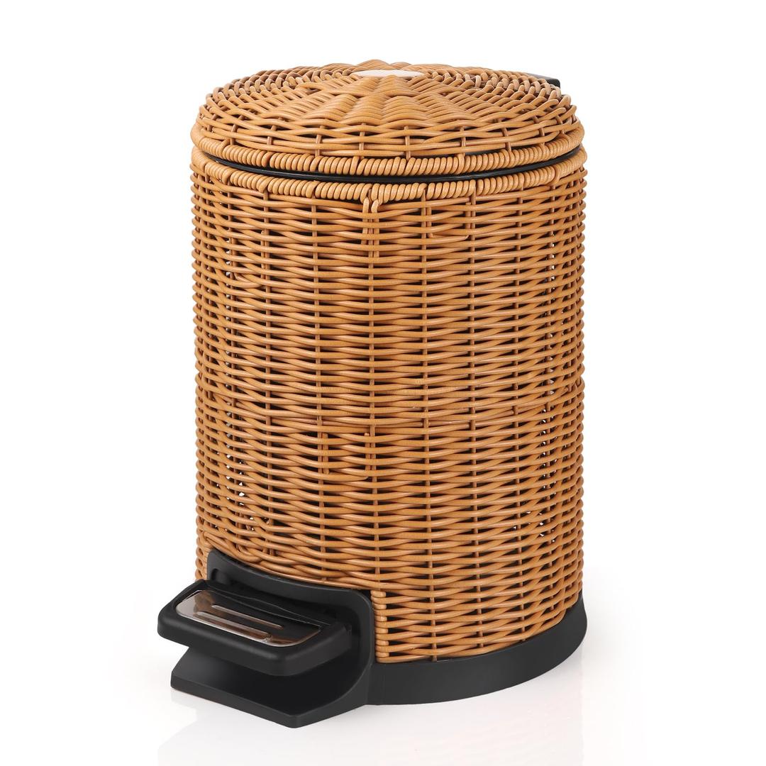KOVIATE Handwoven Round Small Trash Can (Brown, 1.3gallons/5L)