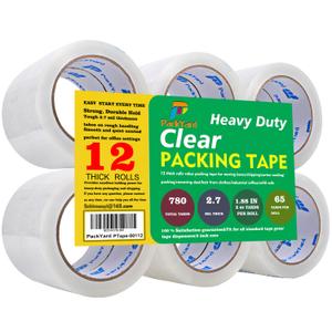 Packing Tape Refill Rolls Heavy Duty 12 Rolls Sealing Great for Packing Box Shipping and Moving Supplies Packaging 1.88" x 65 Yards 3" Core 2.7 Mil Thick