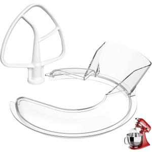 Pouring Shield & Flat Beater for Kitchenaid, Fit 4.5-5Qt Tilt-Head Stand Mixers, Clear Safety Pouring Shield, Flat Beater Replacement, For Kitchen Aid Accessories and Attachments (White)