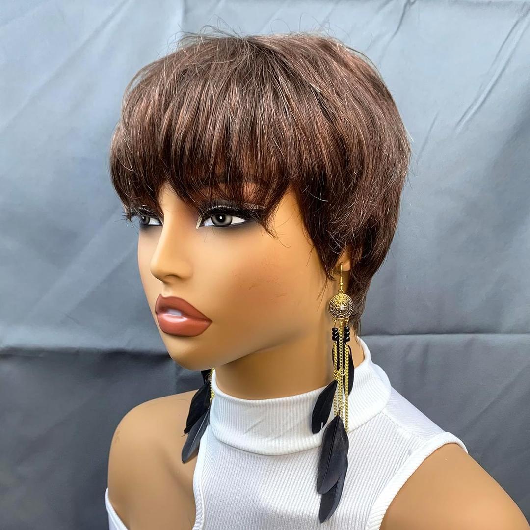 Pixie Cut Wig Human Hair for Black Women Short Pixie Cut Wigs Natural Looking 100% Real Human Hair Wigs Glueless Full Machine Made Wigs for Black Women (S-036#4)