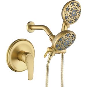 Shower Faucet Set Complete Shower Kit Dual Shower Head and Handheld 2 in 1 Combo Set Shower System Shower Trim Kit Combo Set Shower Fixtures, Brushed Gold
