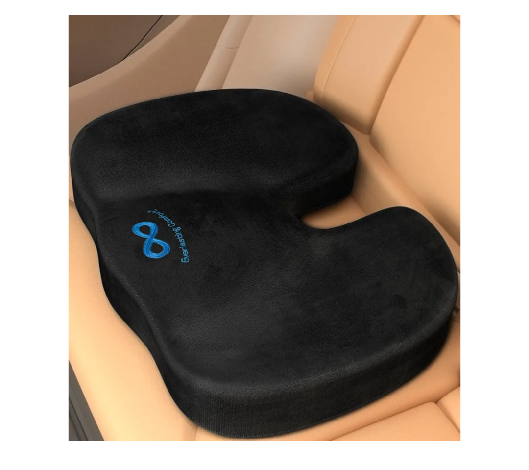 Everlasting Comfort Memory Foam Car Seat Cushion - Tailbone Pain Relief, Driving Seat Cushion for Short People - Office, Wheelchair, Gaming Chair, Travel - Non-Slip, Washable Cover