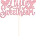 3 x Gyufise 1Pc Little Sweetheart Cake Topper Pink Glitter Happy Valentine's Day Cake Topper Decoration for Valentine Theme Birthday Bridal Shower Baby Shower Wedding Decoration Supplies