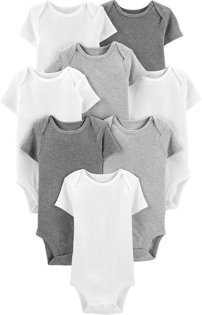 Simple Joys by Carter's Unisex-Baby 8-Pack Short-Sleeve Bodysuit (White/Light Grey Heather/Medium Grey Heather)