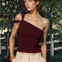 Summer One Shoulder Tops for Women Going Out Asymmetric Strapless Tube Top Party Trendy Sleeveless Y2k Top (Small, Red)