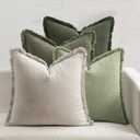 MIULEE Christmas Decorative Couch Pillow Covers Neutral Linen Fringe Throw Pillows Set of 4 Boho Farmhouse Accent Cushions for Bed Sofa Living Room Spring Home Decor 18x18 Inch Beige/Sage Green