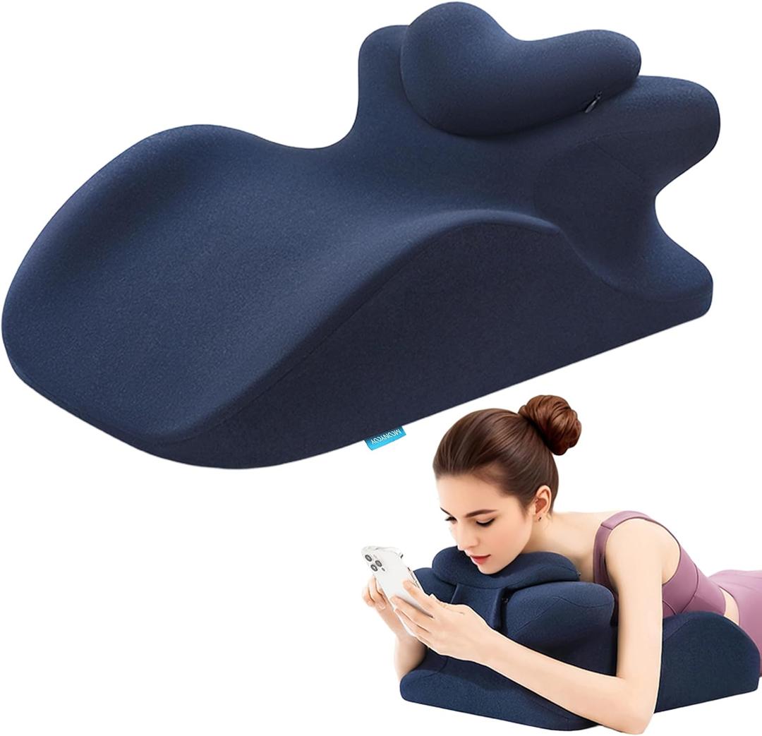 Adult Memory Foam Ergonomic Wedge Prone Pillow, Bed Pillow for Sitting Up, Back, Neck, and Leg Pain Relief, Anti Snoring, Ideal for Massage, Reading, Sleeping, with Removable Washable Cover