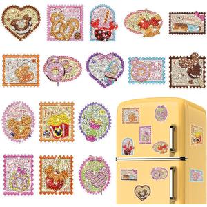 16 Pcs Mouse Diamond Painting Magnets, Sweet Snacks Diamond Art Magnet Kits for Refrigerator, Fridge Magnetic DIY Gem Art Crafts for Holiday Kitchen Decor