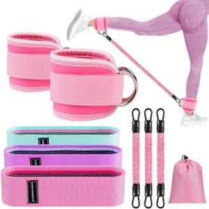 9 Pcs Ankle Resistance Bands with Cuffs, Glutes Workout Ankle Weights for Women Working Out, Exercise Bands Set with Ankle Straps for Leg Butt Exercise Equipment - Perfect for Home Workouts