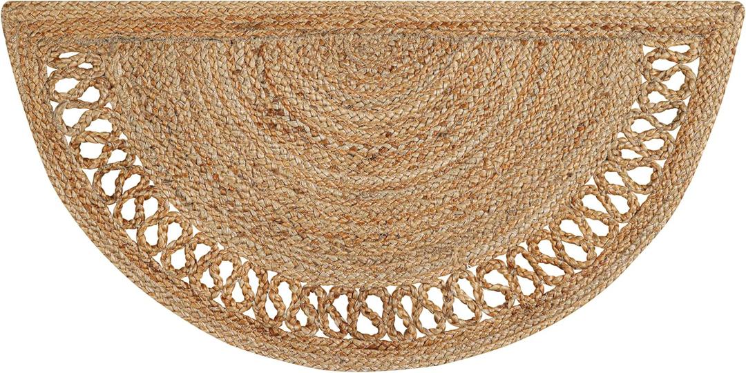 Boho Braided 1.5x3 Area Rug - Jute Natural Fiber Half Circle Rug for Living Room Entryway, Farmhouse, Home, Indoor Rug Jute Door mat for Bathroom, Kitchen (Beige 1.5 X 3 ft)