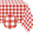 Romanstile 100% Waterproof PVC Tablecloth, Checkered Rectangle Oil Spill Proof Vinyl Table Cloth, Heavy Duty Wipeable Table Covers for Dining, Camping, Picnic, Parties - 60x102 Inch, Red and White