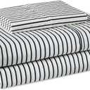 Amazon Basics 100% Organic Cotton Kids' Sheet Set with Pillowcase, Twin, Striped White and Navy