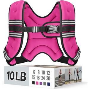Zeerun Weighted Vest for Women & Men with Reflective Stripe and Adjustable Buckle, Comfortable & Durable Rucking Vest for Walking, Running & Strength Training, 10LBS-Pink