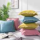 ATLINIA Decor Throw Pillow Cover - 20x20 Inch Linen Pillow Cover Decorative Farmhouse Boho Fringe Cushion Cover for Couch Sofa Bed Outdoor Pink