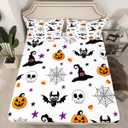 Bats Halloween Decoration Pumpkin Fitted Sheet Witch Hat Bed Sheets Spider Web Bedding Set Twin,Bones Galaxy Stars Sheets Cartoon Skeleton Spooky Spider Webs Halloween Decorations Indoor (Multi 04)