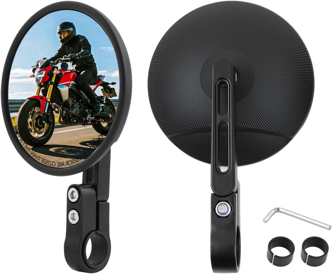 Motorcycle Bar End Mirror Fits 22mm 25mm Handlebars, Round Mirrors 360° Rotatable Rear View Side Mirror Compatible with Most Motorcycles, E-bike, Scooters
