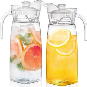 Elsjoy 2 Pack 42 Oz Acrylic Pitchers with Lid and Spout, Clear Plastic Water Drink Pitcher Unbreakable Fridge Beverage Container for Iced Tea, Lemonade, Juice, Milk