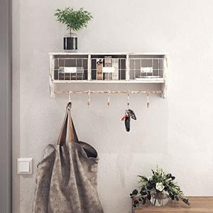 Wall Mounted Shelf with Coat Hooks and Baskets, Solid Wood Entryway Organizer Wall Shelf with Hooks - Hang Coats, Keys or Coffee Mugs, Rustic Brown 24" Wide