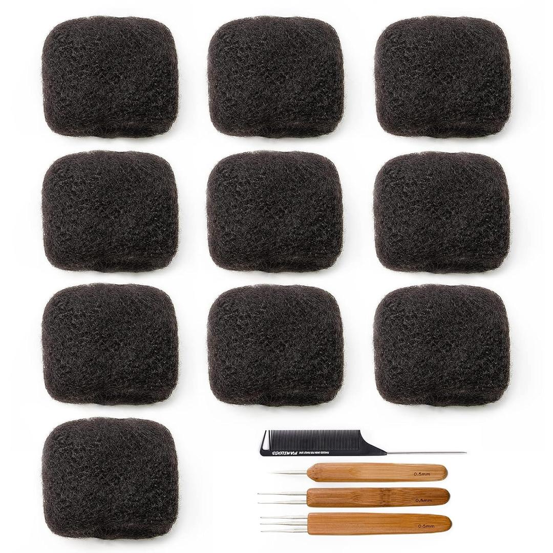 FAMILOCS Tight Afro Kinky Bulk 100 ％ Human Hair for Draed lock Extensions, Repair Locs, Twists and Braids 10 Bundles/Package (8 Inch, 1B - Natural Black)