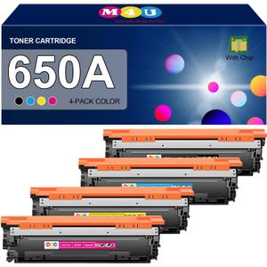 650A Toner Cartridges(with Chip) 4 Pack Compatible with 650A Toner Cartridges CE270A CE271A CE272A CE273A for Enterprise CP5525 CP5520 M750 Printer (Black Cyan Magenta Yellow)