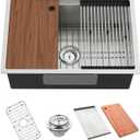 Kitchen Sink Workstation, 27x18 Inch Stainless Steel Drop In Kitchen Sink Modern Undermount Single Bowl Kitchen Sink Gift Combo-SS Grid,Drying Rack,Cutting Board,Sink Clip, Drain Strainer Set