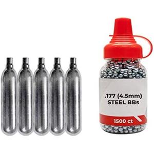 CO2 12g Tanks 5 Pack and 1500ct Steel BBS Bundle Compatible with Sig Sauer P365 BB Gun Air Pistol