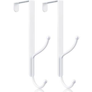 2 x niffgaff Lang Over Door Hook 2-Pack - Heavy Duty Door Hook with Support Pads, 9 Inches Tall Child-Friendly Height, No Drilling Required, Fits Doors Up to 1 Inches Thick, Alloy Metal, White