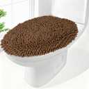 Chenille Elongated Toilet Seat Cover 19.5"x 15" Machine Washable Solid Toilet Lid Cover Adjustable Rubber Backing Fits Only 18-19.5" L x 14-16" W Elongated Toilet Seat