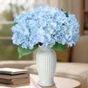 6PCS Blue Silk Hydrangea Artificial Flowers with Vase, Fake Hydrangea Flowers in Vase for Bedroom Decor Home Party Decor DIY Floral Decoration-14.25 Inch