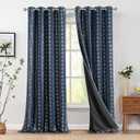 jinchan 95% Blackout Boho Curtains 96 Inches Long for Bedroom Living Room Silver Geometric Foil Printed Blue Curtain Grommet Top Room Darkening Drapes 52 x 96 2 Panels